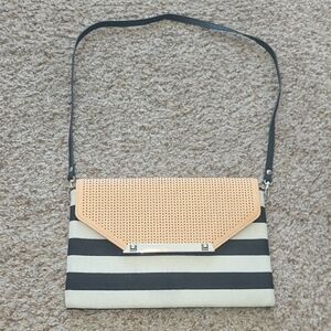 Stella & Dot Tan and Black Card Holder Bag with Striped Design